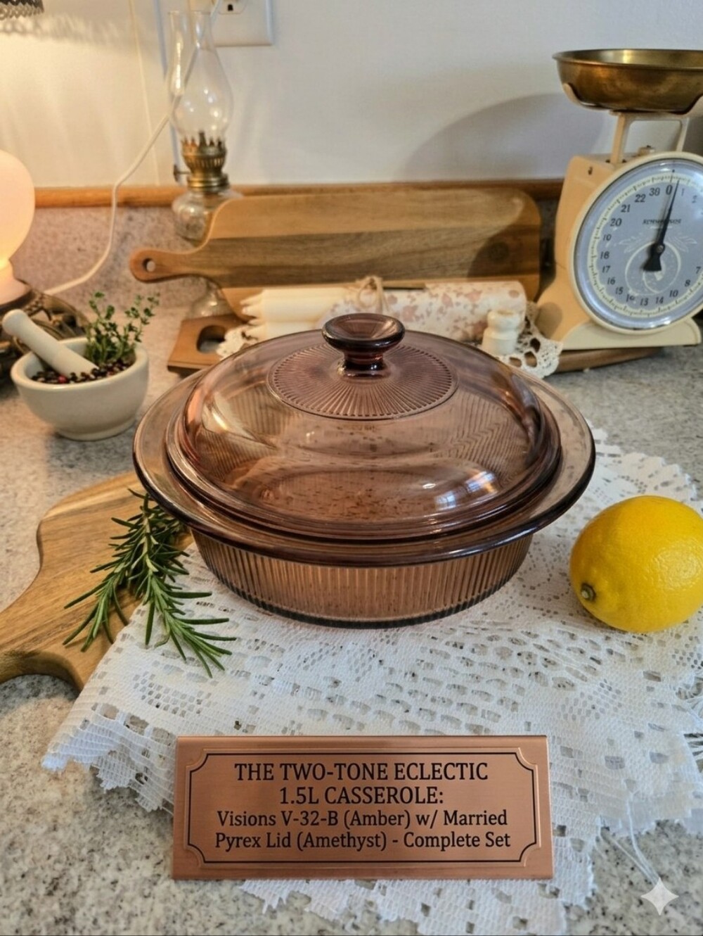 Vintage Two-Tone Visions Corning 1.5L Casserole - Eclectic Amber & Amethyst